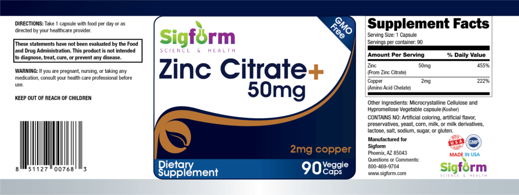Zinc COPPERLABELPNG Zinc Citrate Plus 3